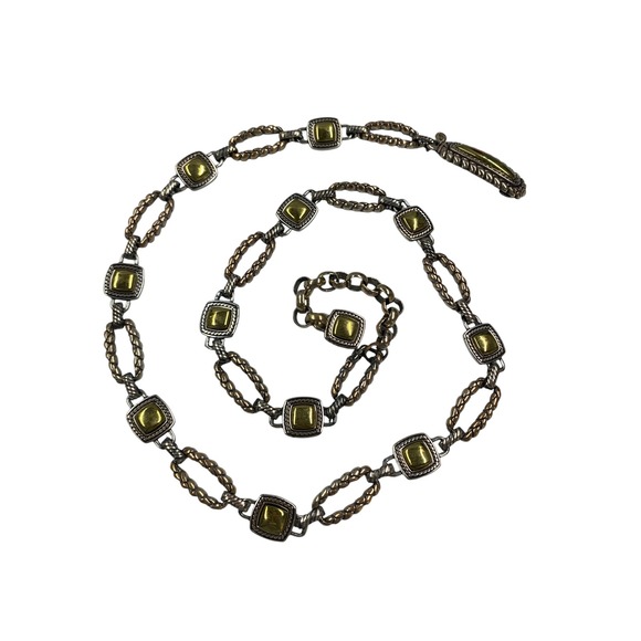 Brighton Accessories - Brighton Mixed Metal Silver Gold Tone Square Cabochon Link Chain Belt Adjustable